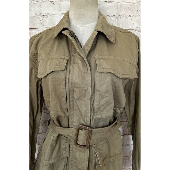 J. Crew Womens S Military Utility Field Cargo Jacket Zip Front Belted Olive Drab - Picture 5 of 5